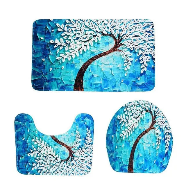 3PCS Bathroom Bath Mat Set Toilet Rugs Polyester Anti Slip Shower Carpets Set Home Toilet Lid Cover Shower Room Rug Floor Mats