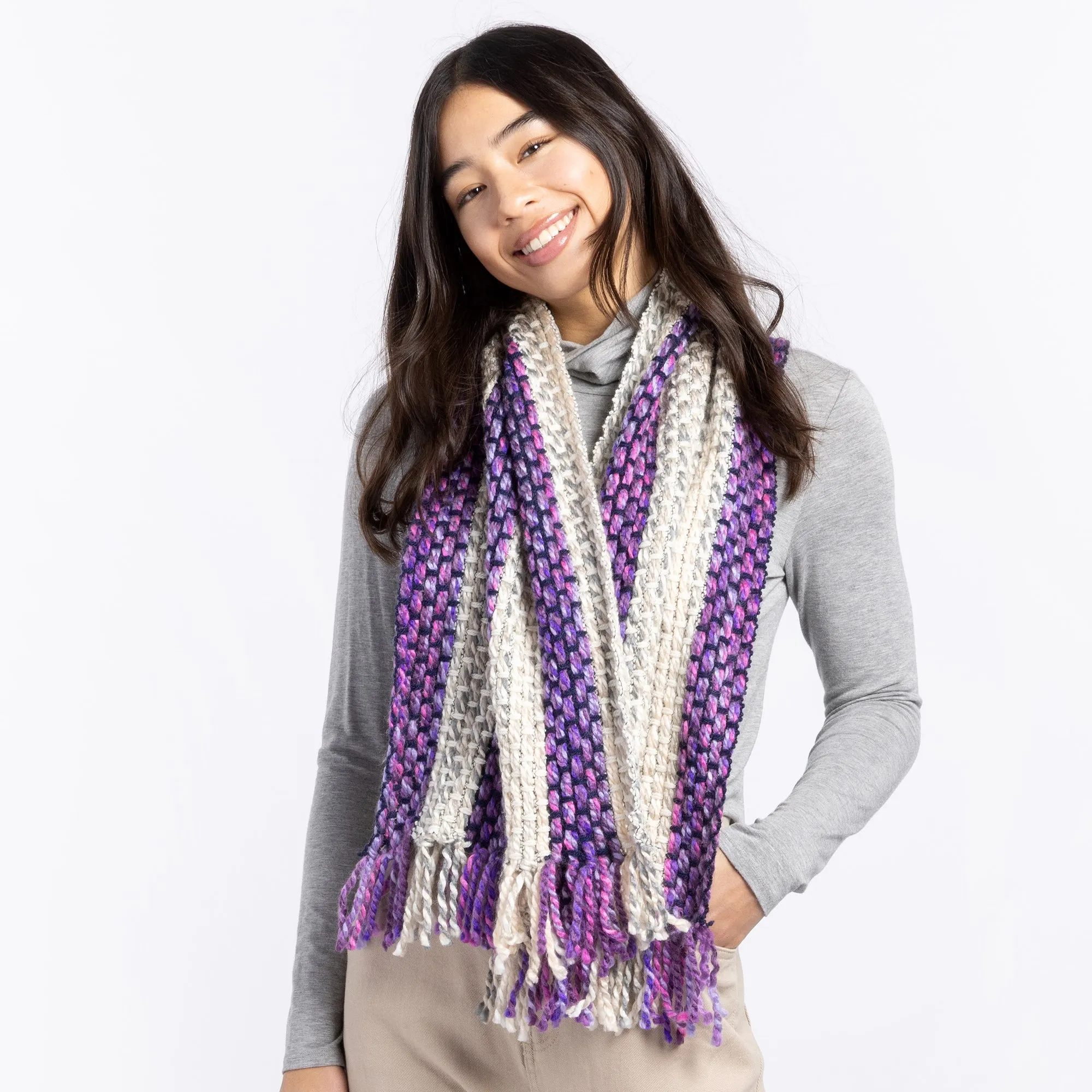 Bernat Striped Weaving Scarf Pattern