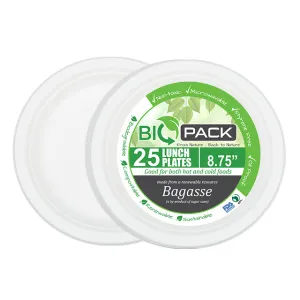 BioPack Bagasse Round Lunch Plate 8.75"  (25 Pack)