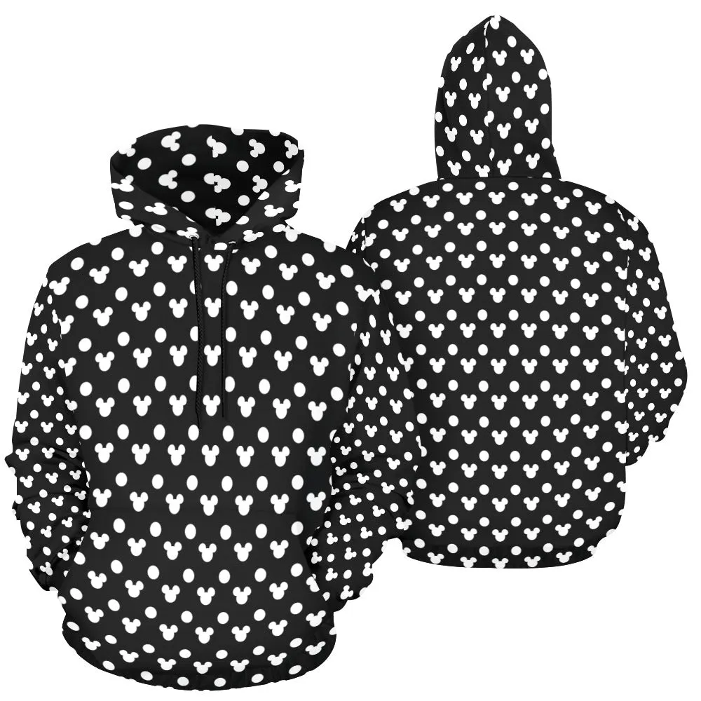 Black With White Mickey Polka Dots Hoodie for Women