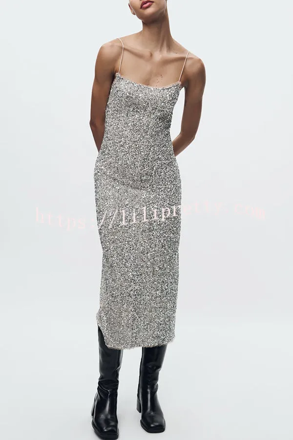 Celebration Time Sequin Slip Stretch Midi Dress