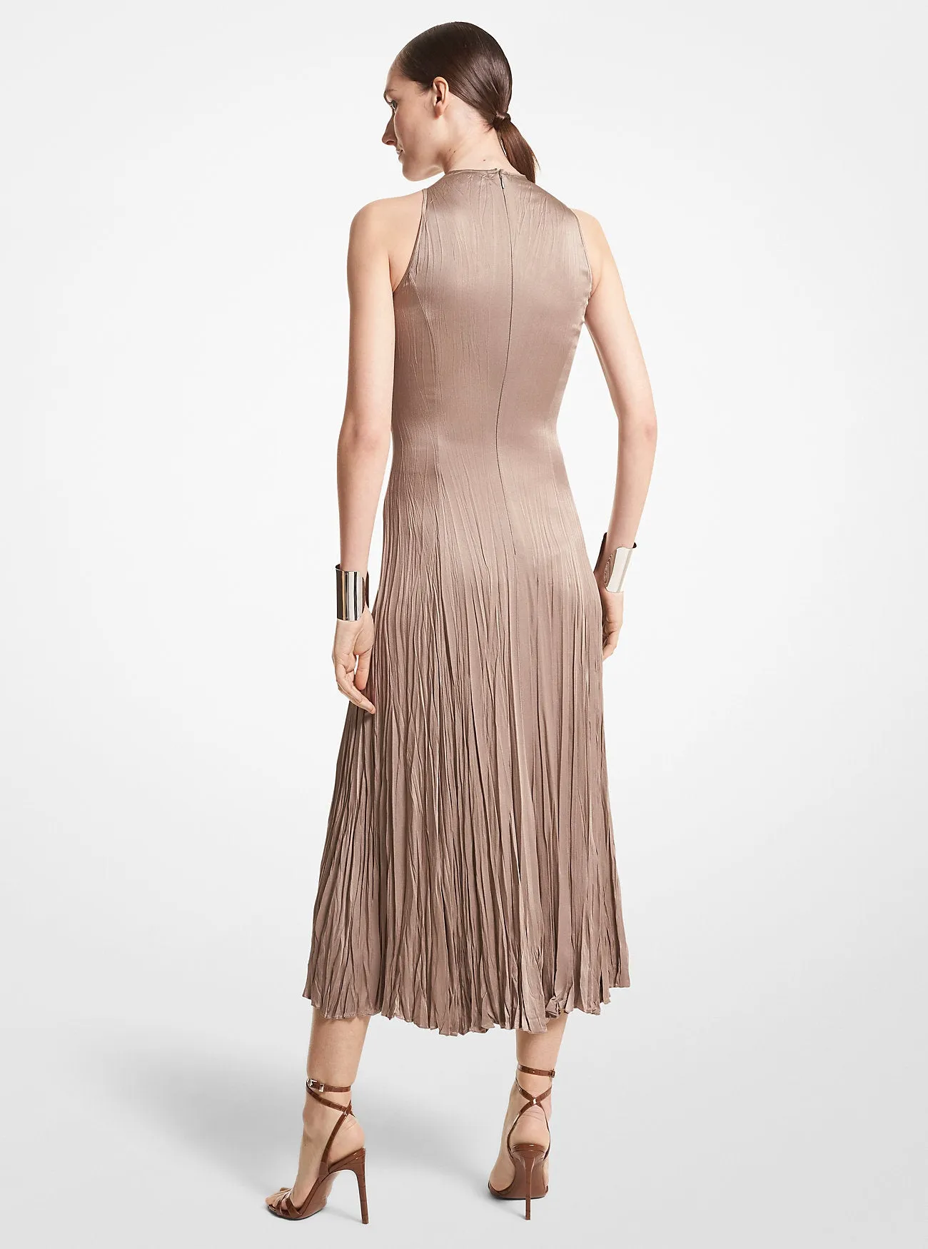 Charmeuse Michael Kors Textured Pleated Dress, Brown