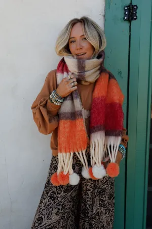 Chill Stripe Pom Scarf - Orange