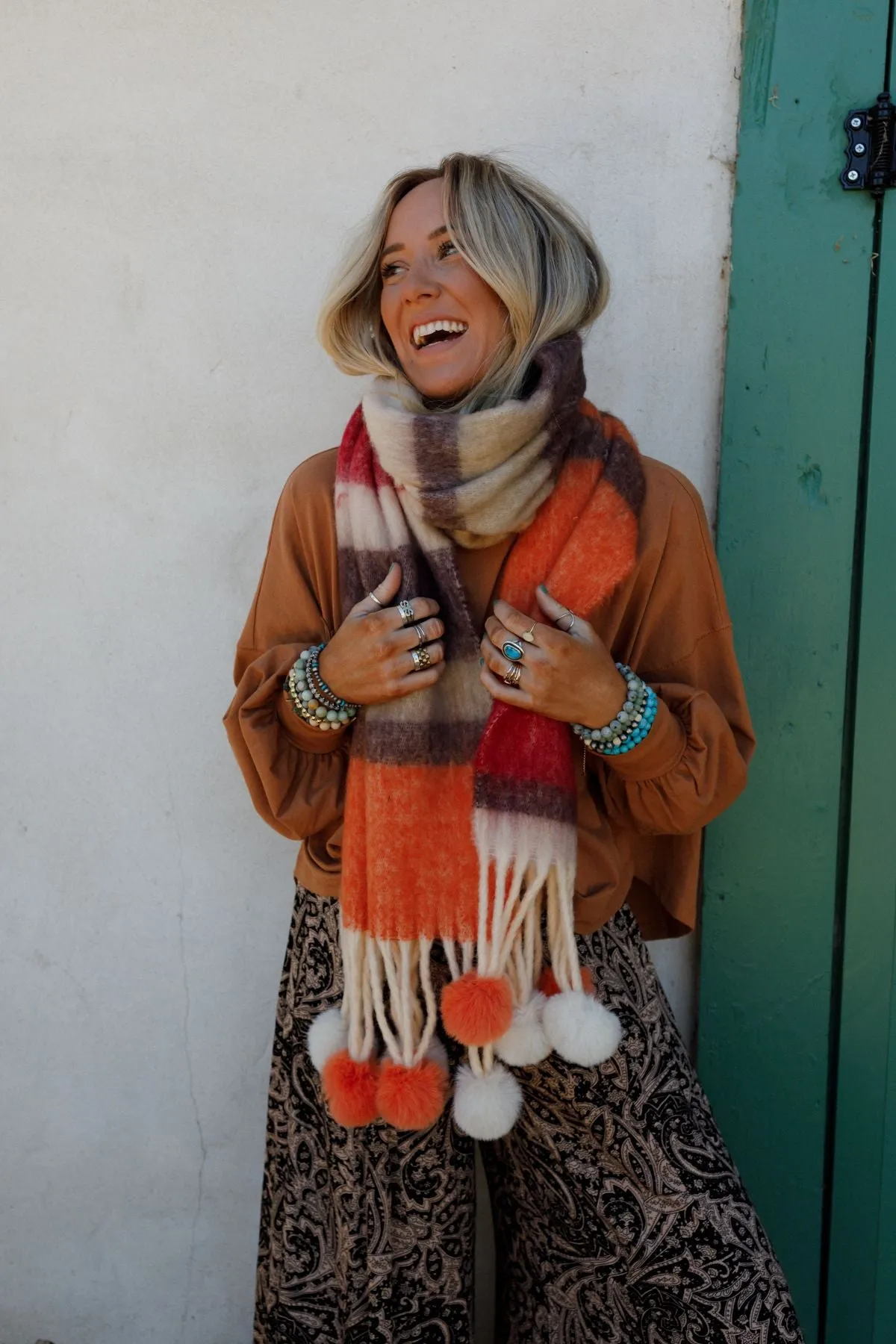 Chill Stripe Pom Scarf - Orange