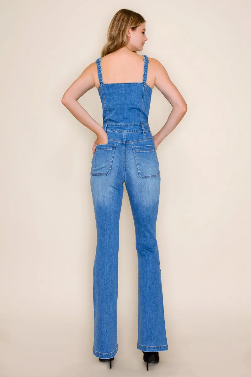 DENIM BUSTIER JUMPSUIT