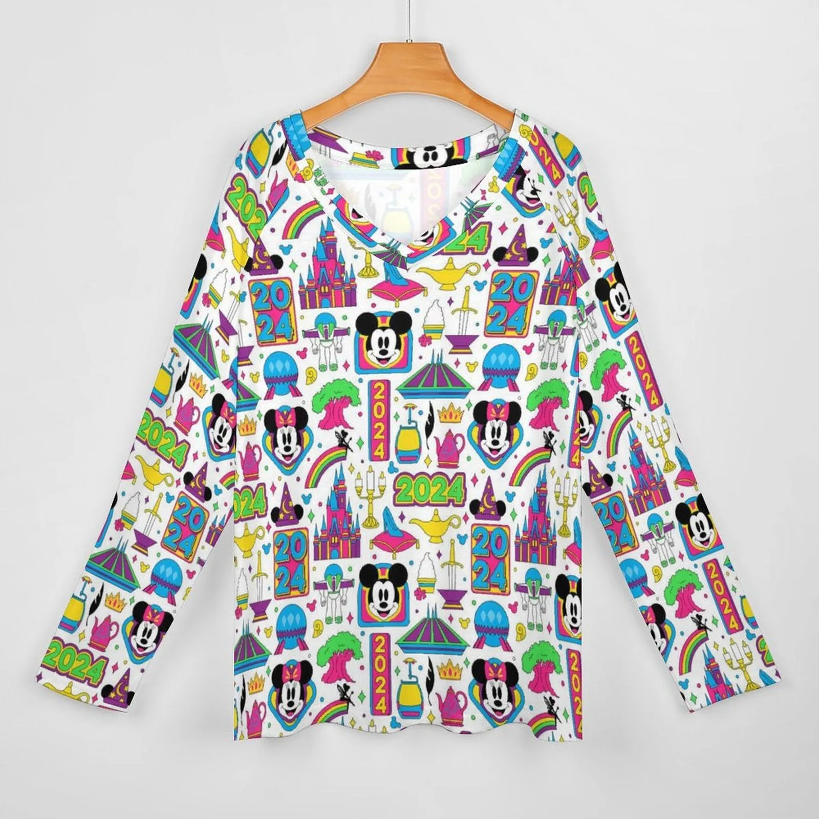 Disney 2024 Long Sleeve Loose V-Neck Tee