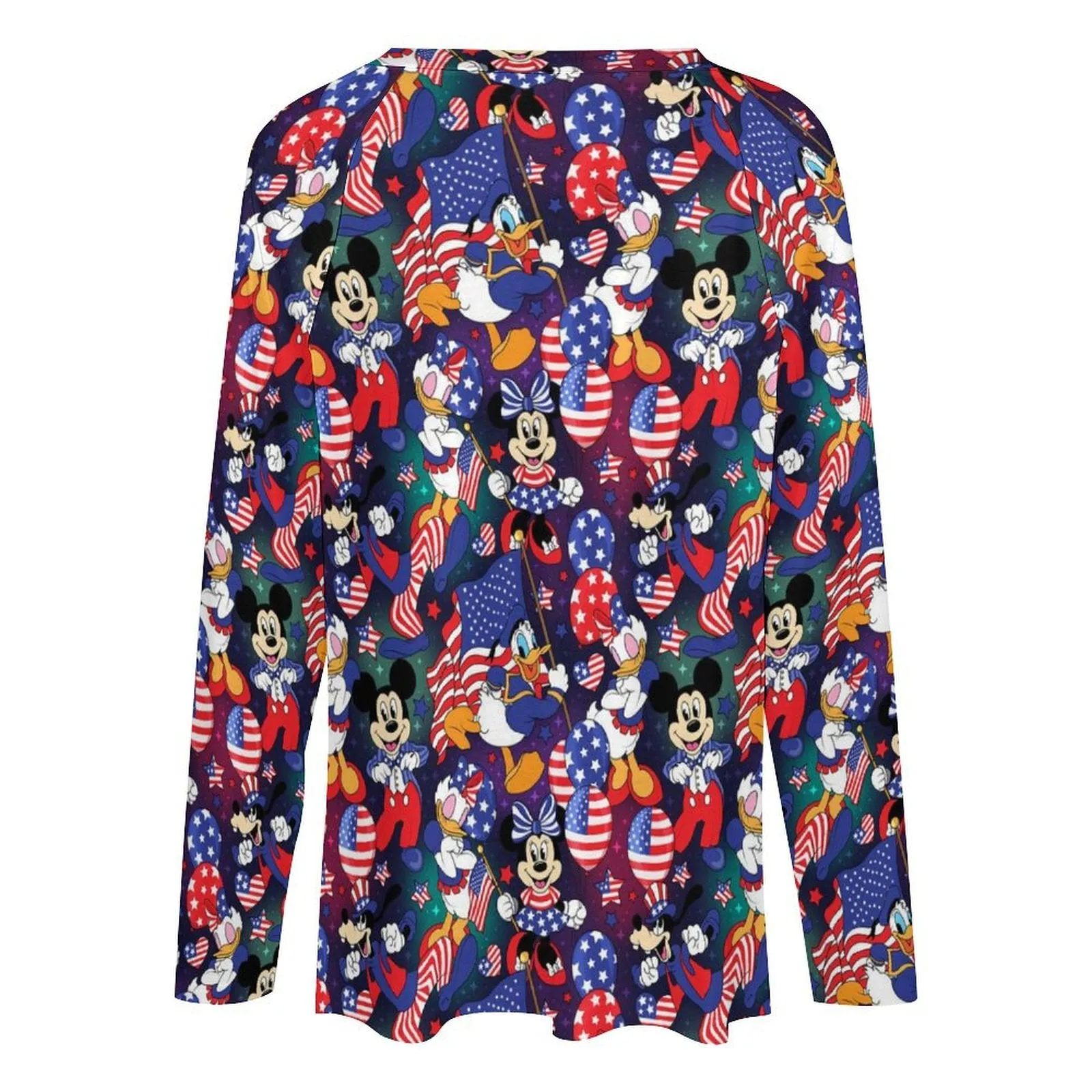 Disney America Long Sleeve Loose V-Neck Tee