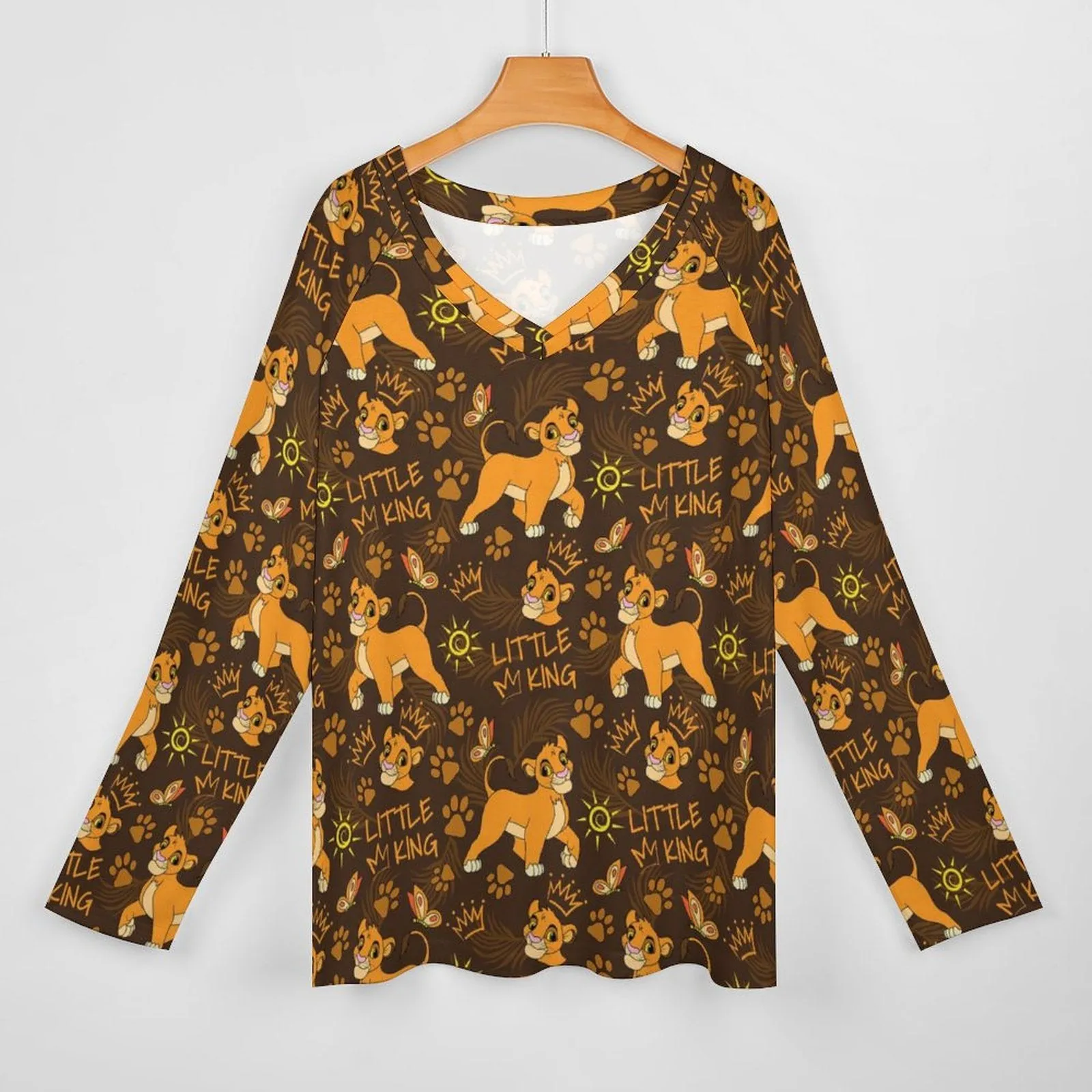 Disney Lion King Little King Long Sleeve Loose V-Neck Tee