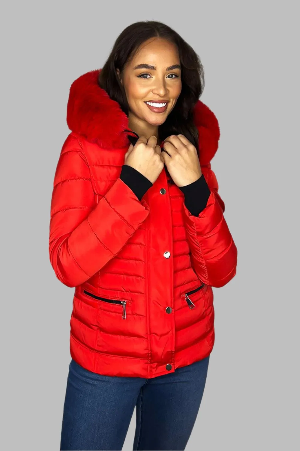 Faux Fur Trimmed Hoodie Belted And Quilted Winter Jacket