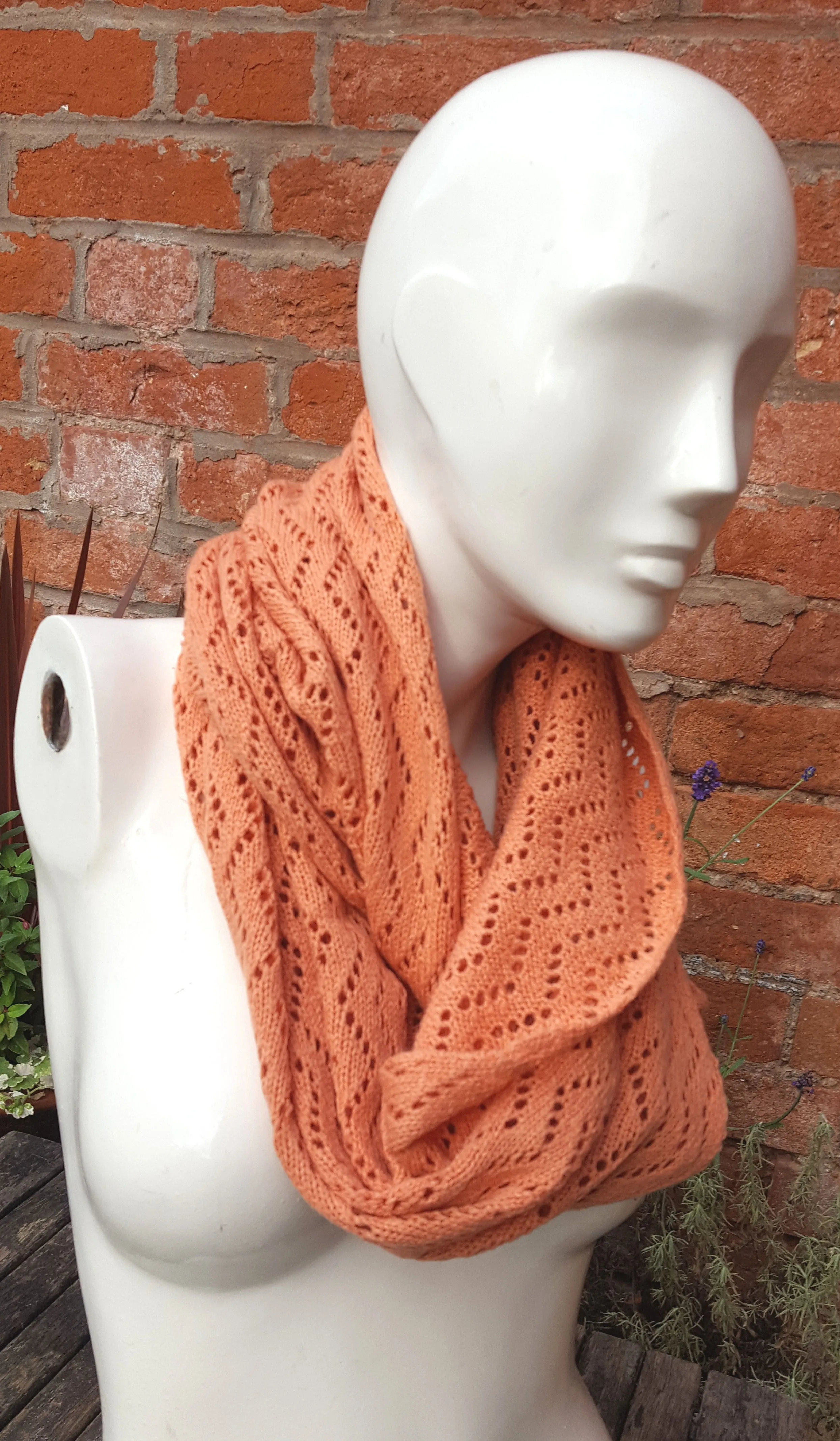 Handmade cowl, infinity scarf, mobius scarf, in burnt orange Acrylic mix yarn.