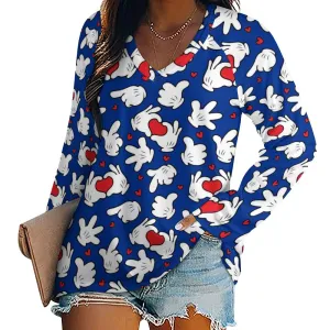 Happy Hands Long Sleeve Loose V-Neck Tee