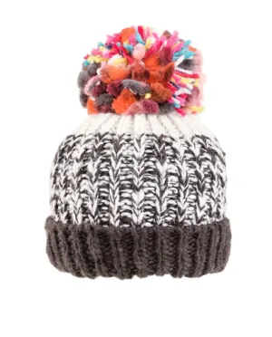 Ladies Lulu Chunky Knit Bobble Hat - Fleece Lined - Black