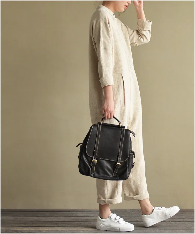 Loose Style Cotton Linen Jumpsuit Women linen  Dresses Long Sleeve