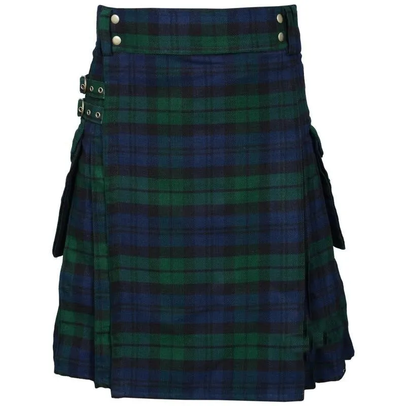 Men's Plaid Contrast Color Pocket Pleated Skirt