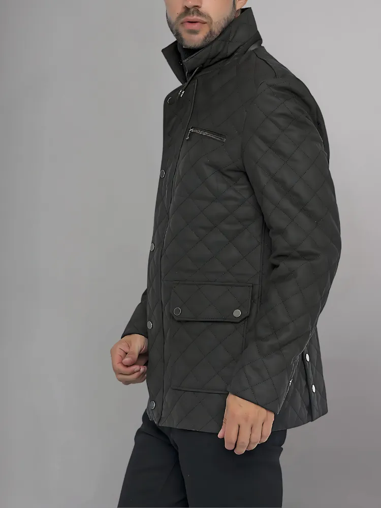 Men’s Quilted Black Cafe Racer Jacket