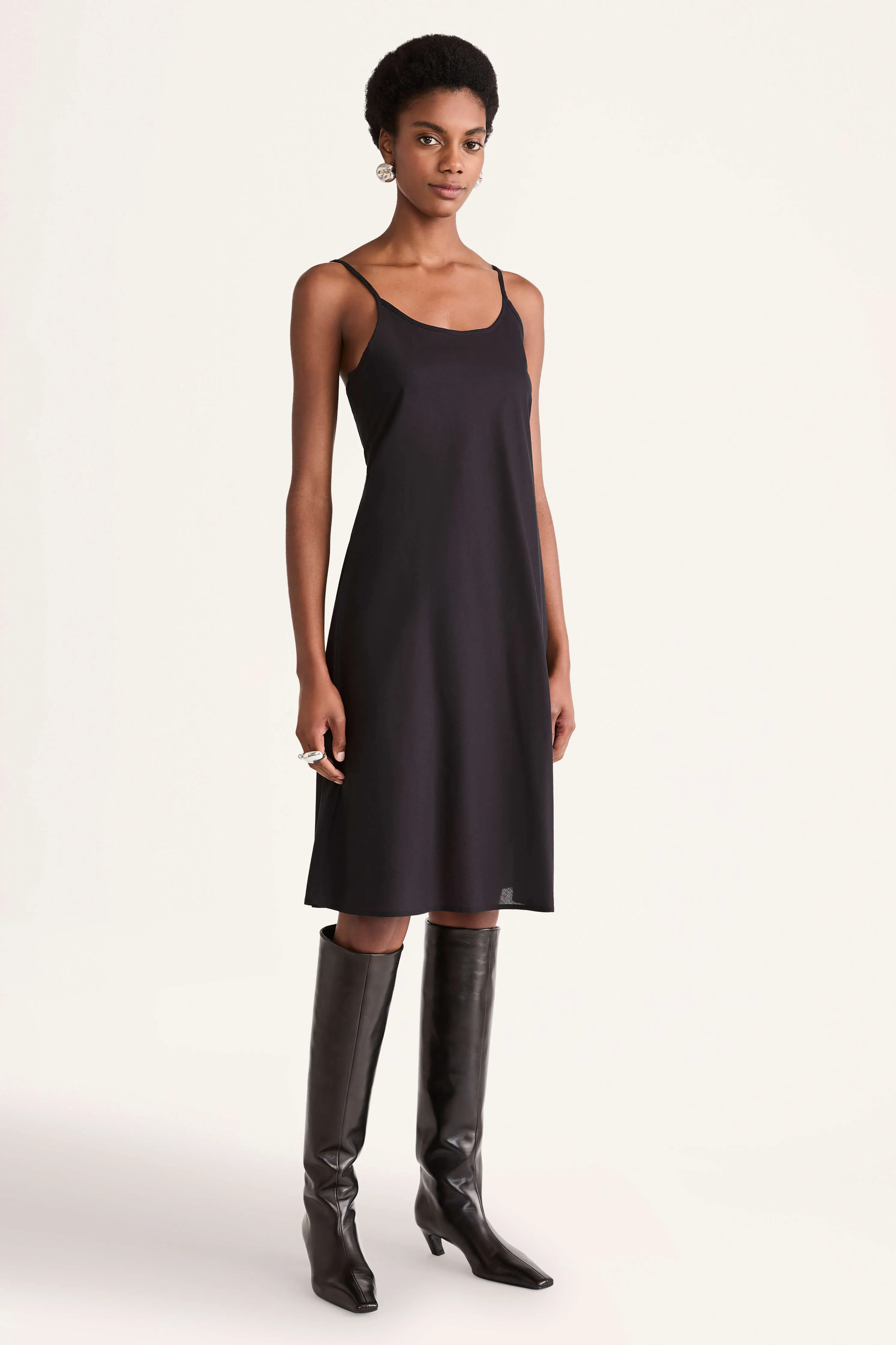 Midi Slip Dress in Black