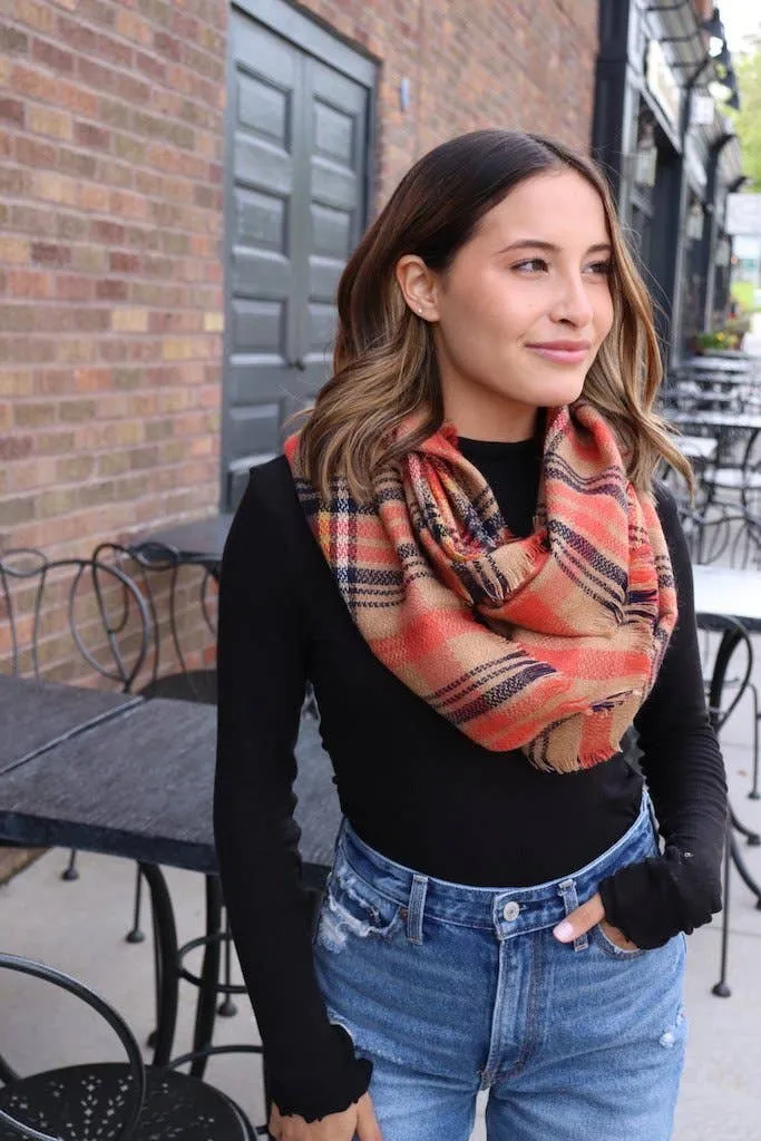 Orange Plaid Infinity Scarf