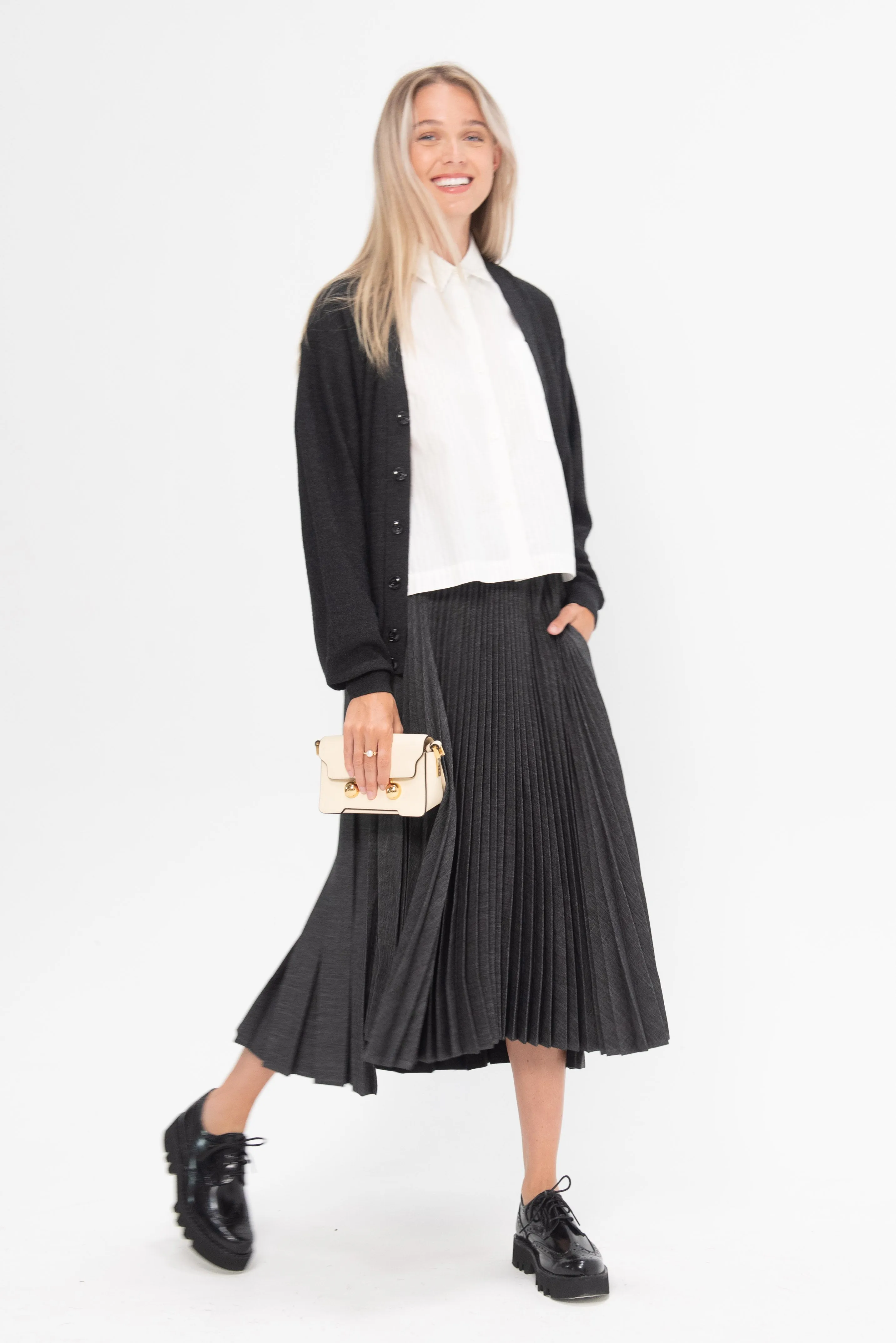 Pleated Midi Skirt, Dark Grey