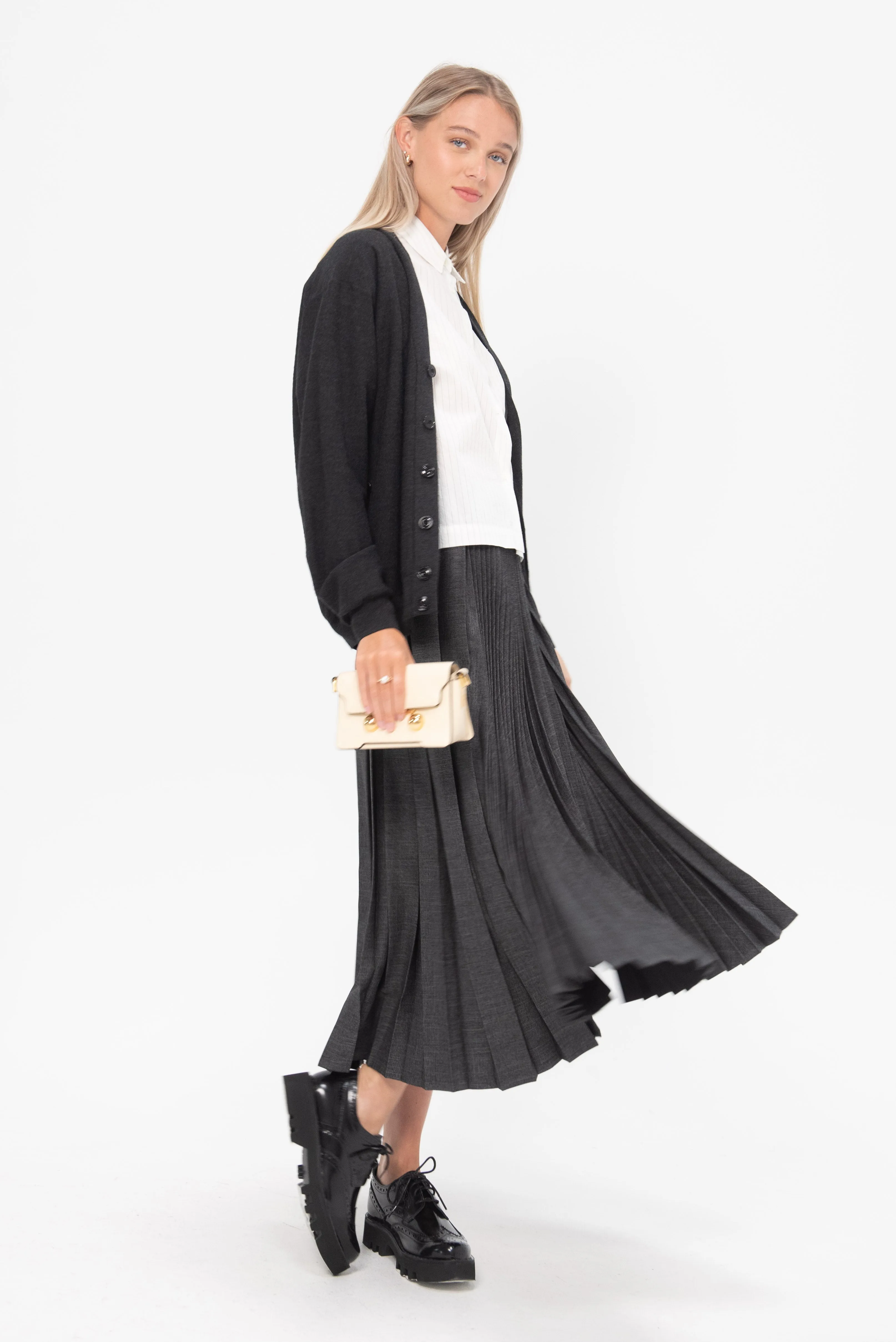 Pleated Midi Skirt, Dark Grey