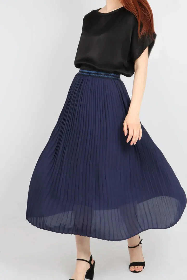 Pleated Skirt - Navy Blue Glitter Band