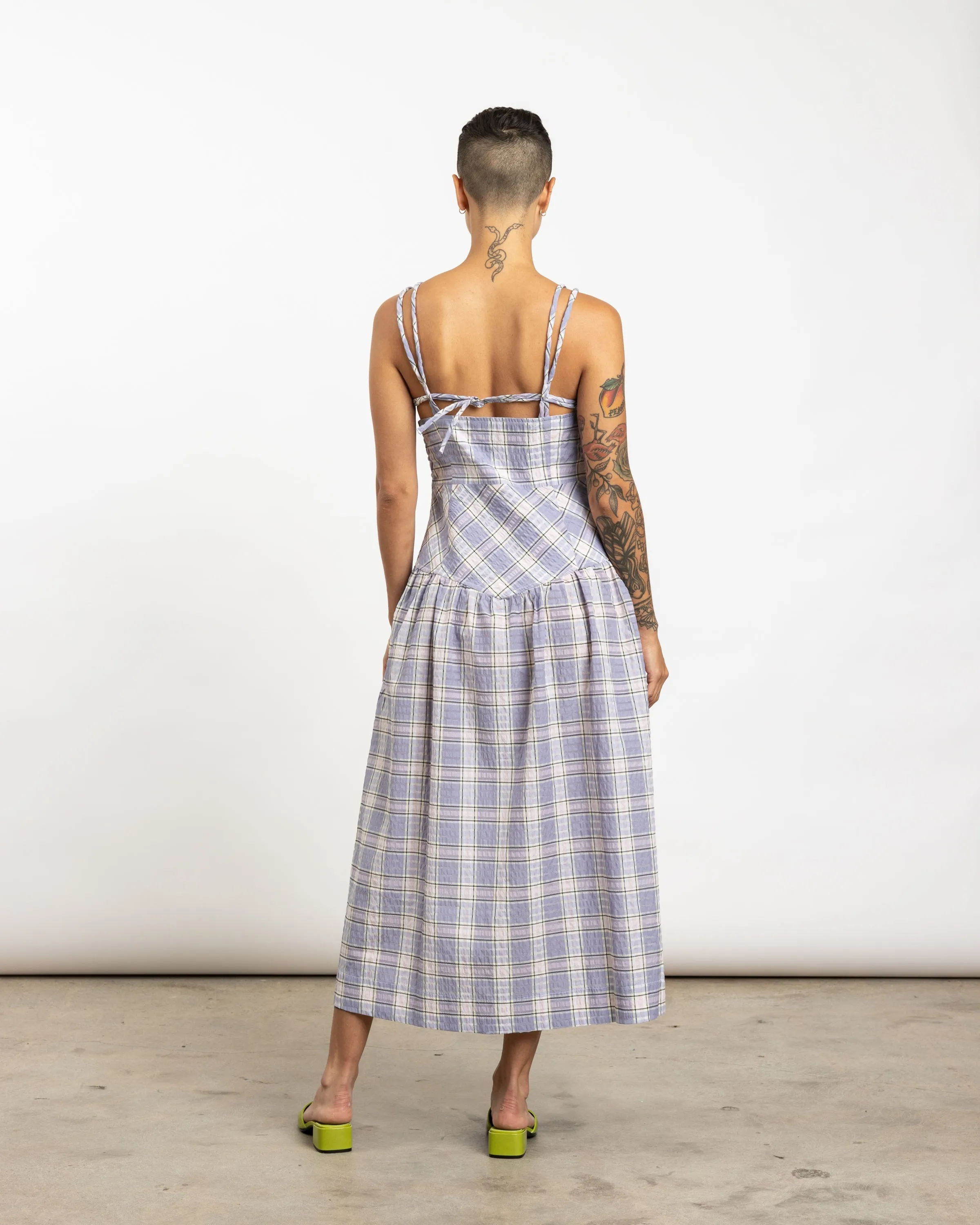 Seersucker Midi Dress in Check Persian Violet