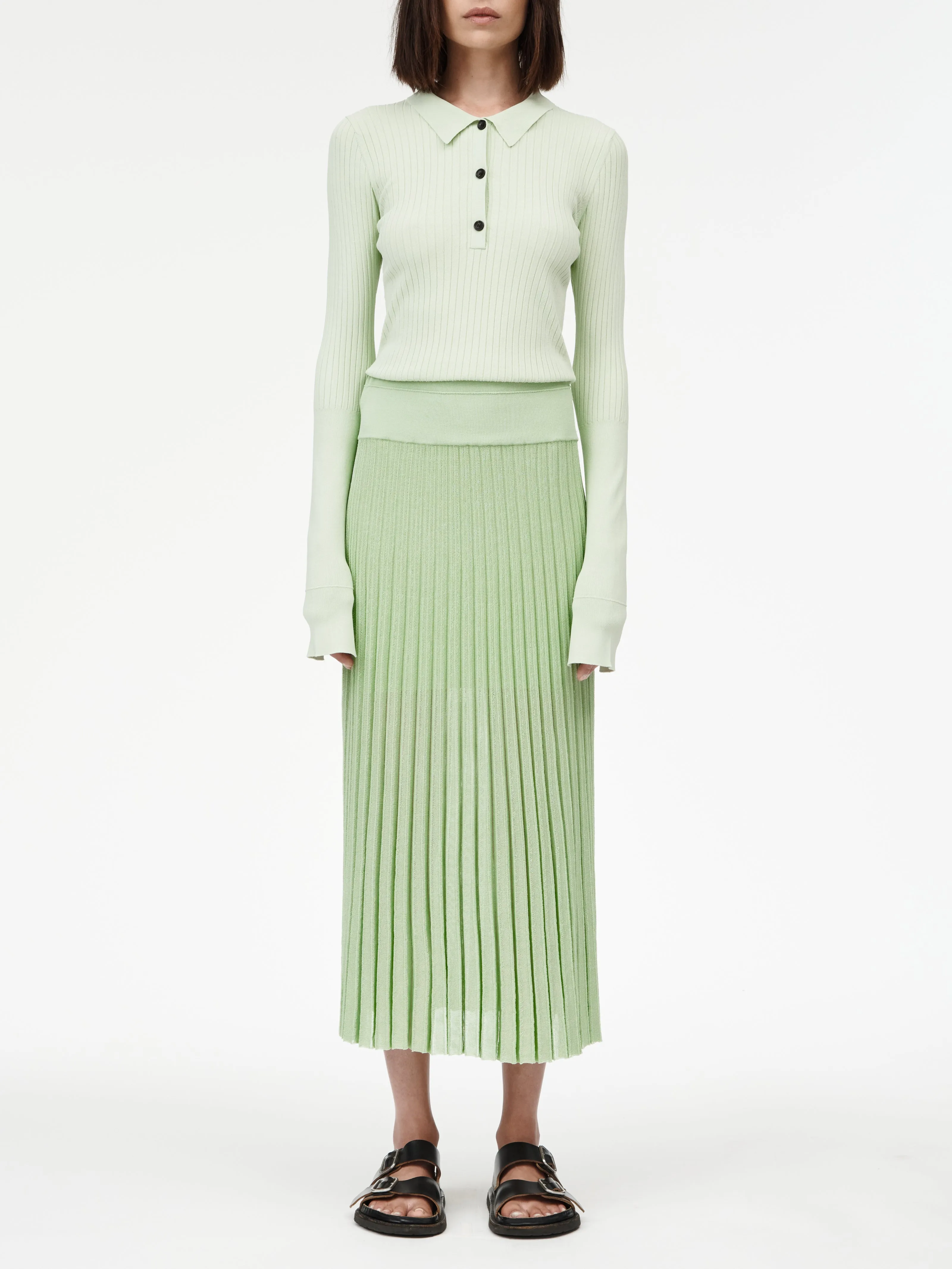 Sheer Pleat Skirt in Aegean Green