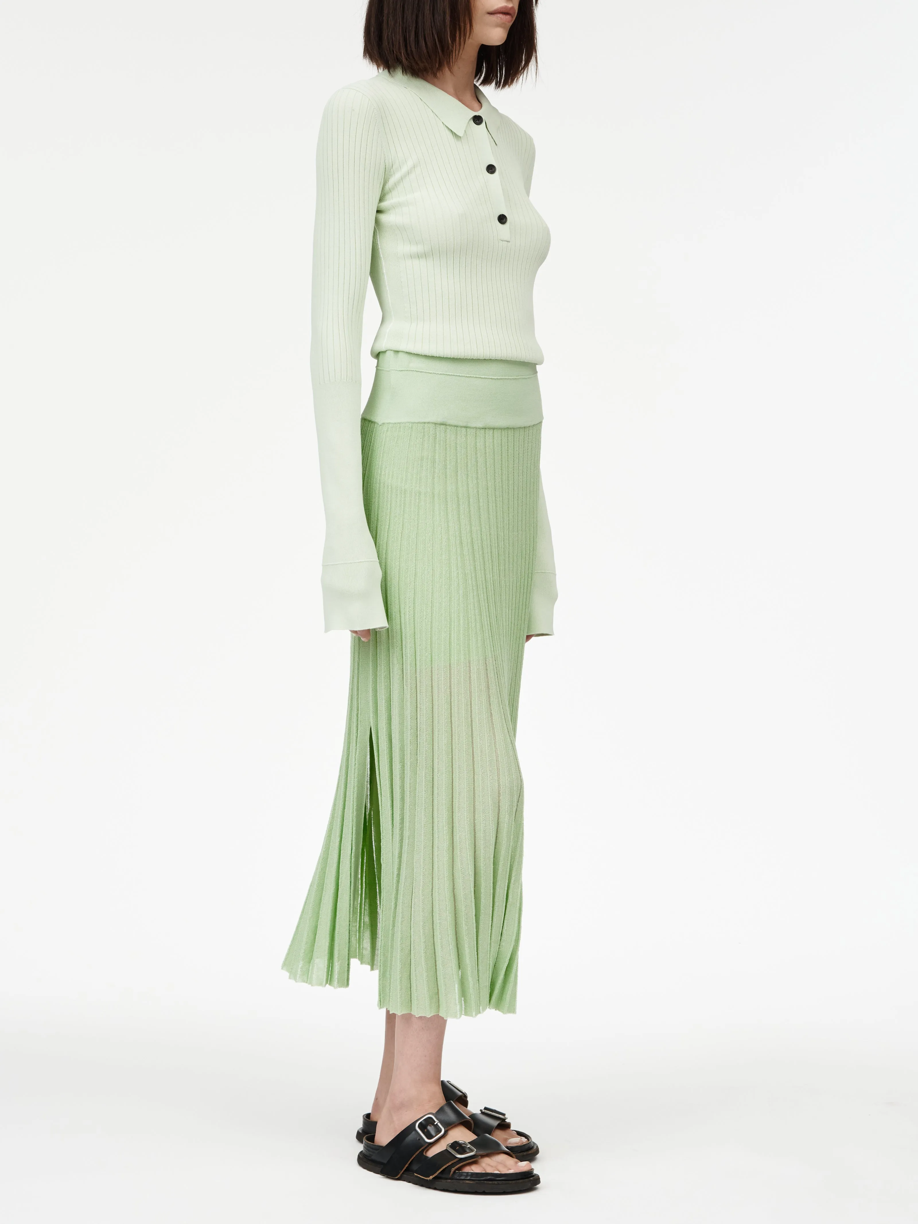 Sheer Pleat Skirt in Aegean Green