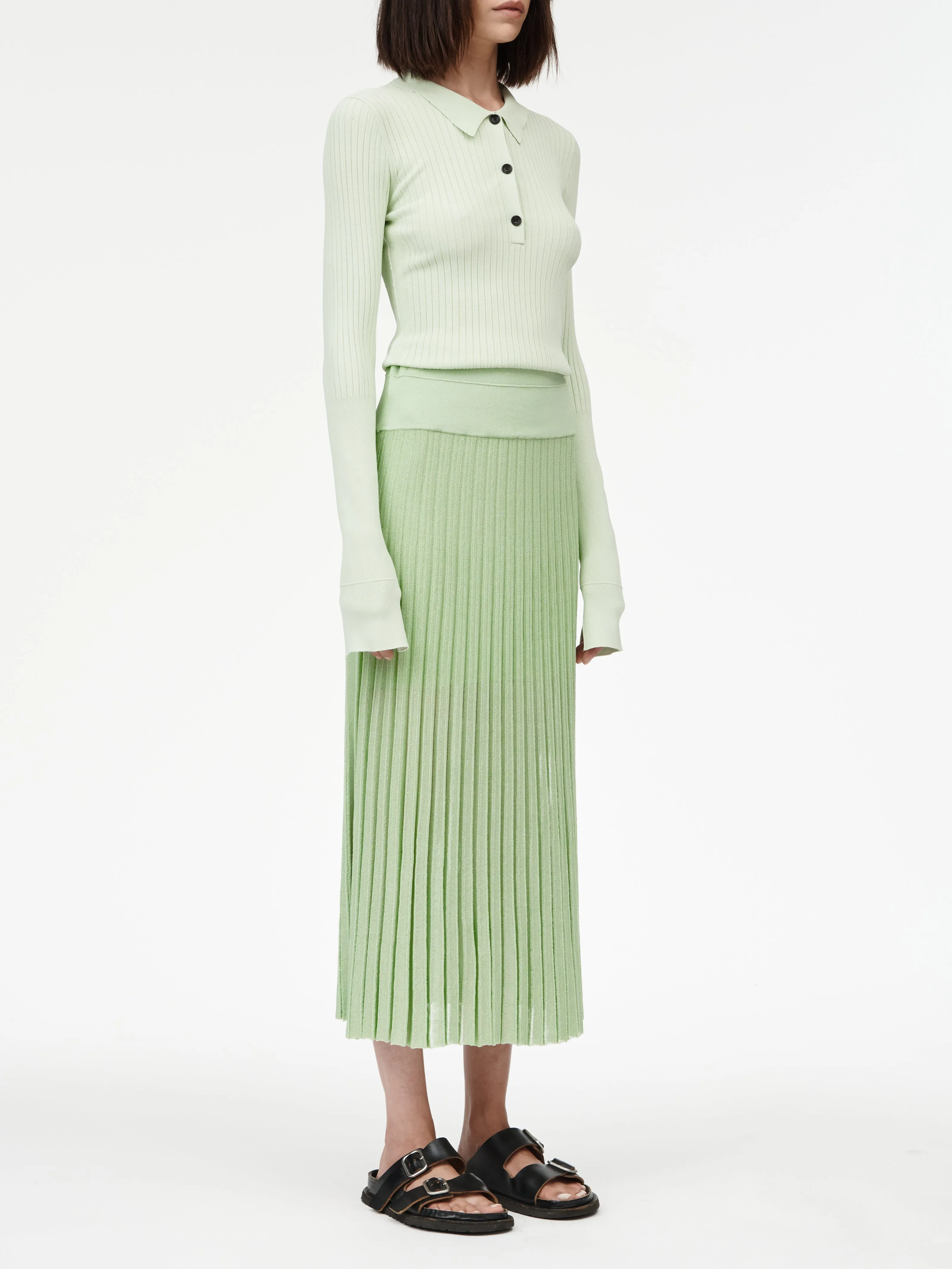 Sheer Pleat Skirt in Aegean Green