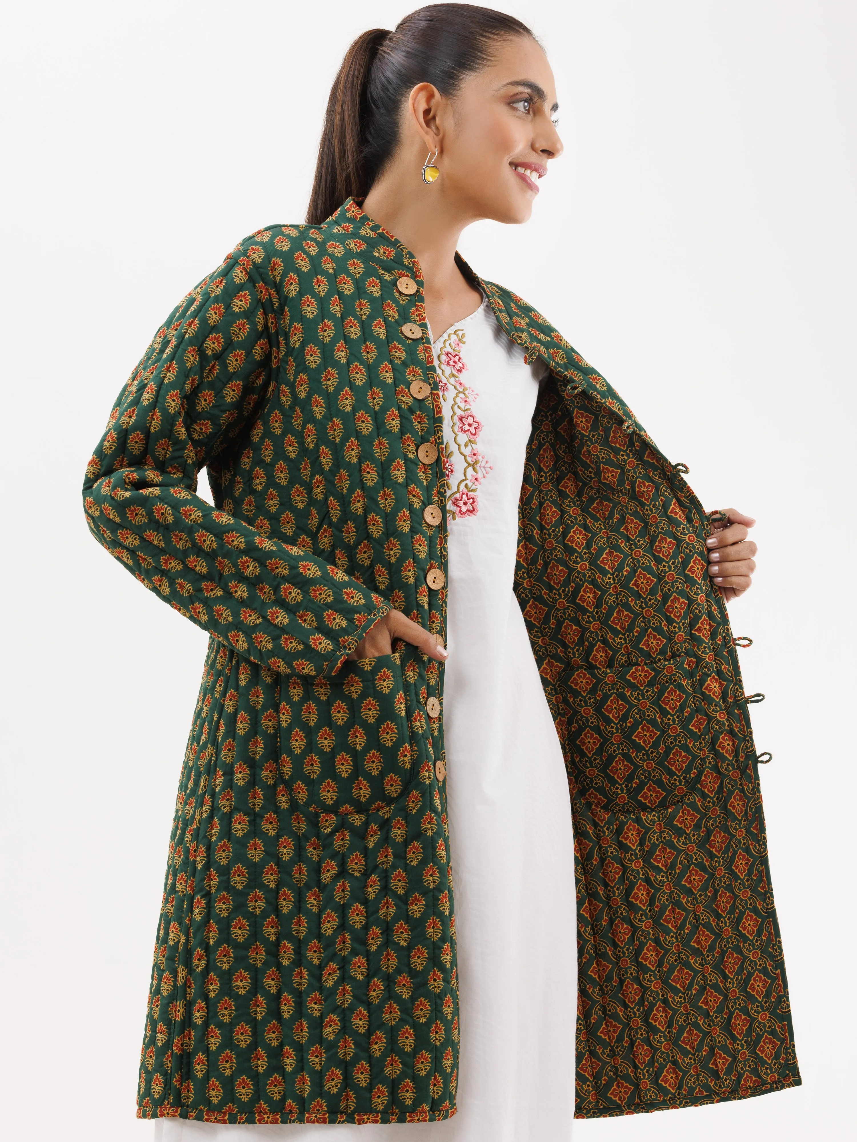 Shishir Aina Ajrakh Quilted Reversible Jacket