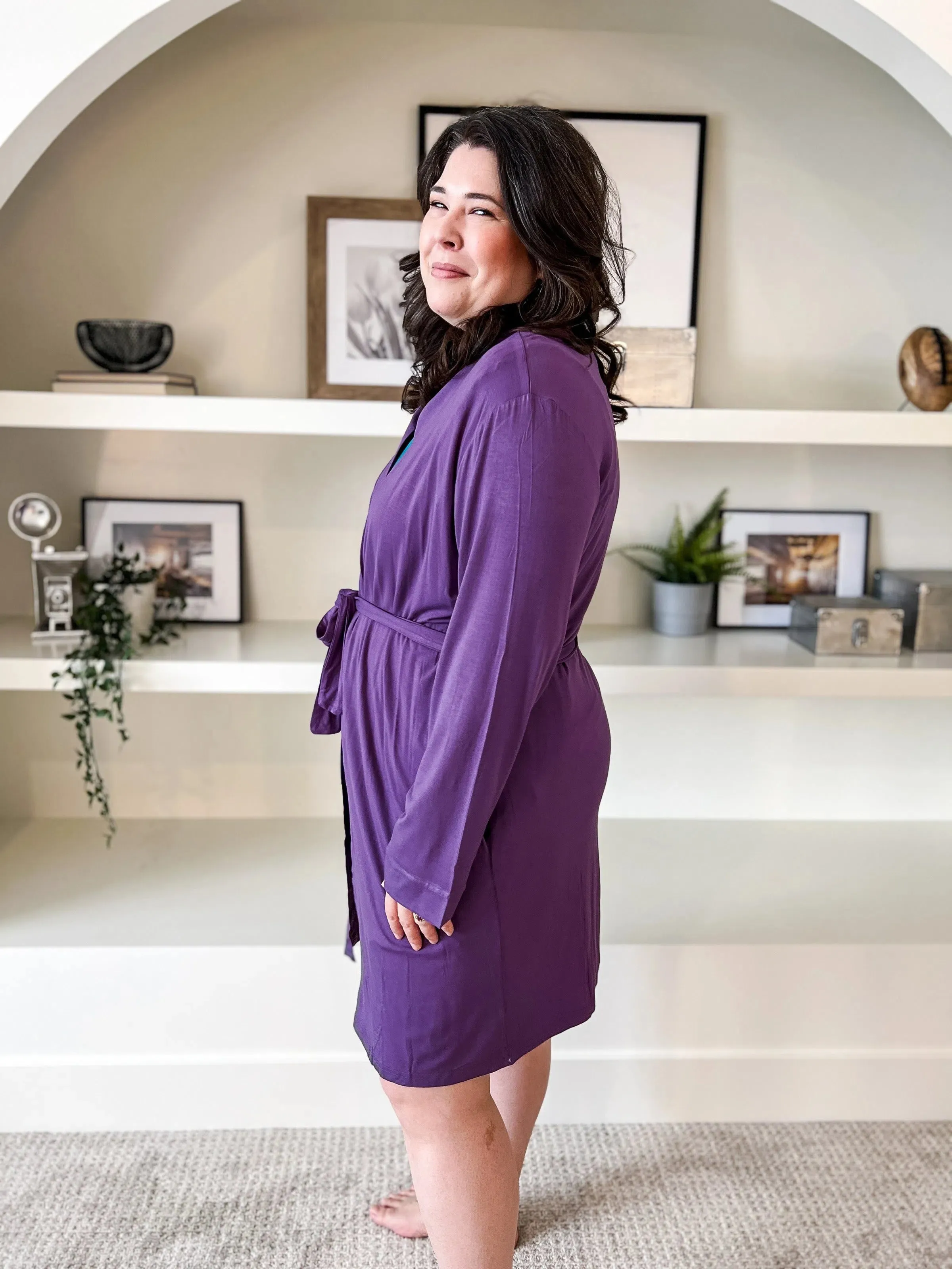 Short Bamboo Robe  | English Violet