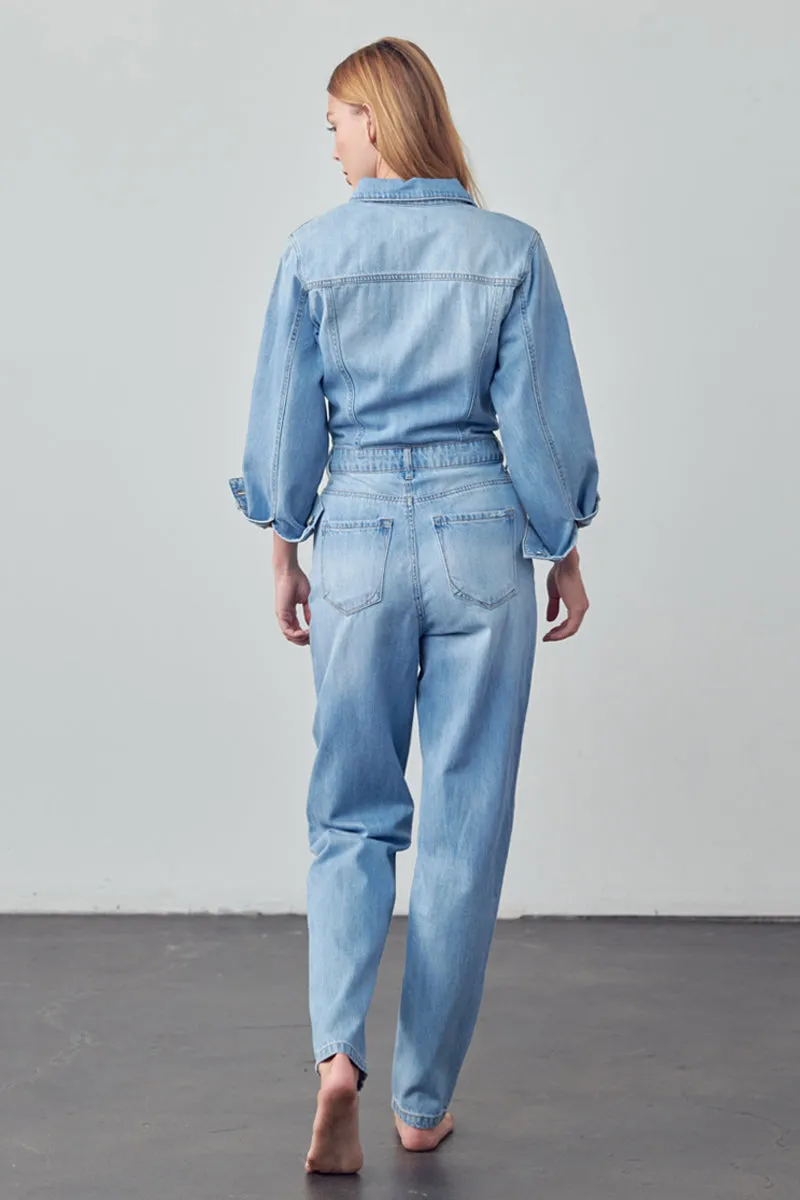 Soda Balloon Sleeve Denim Jumpsuit