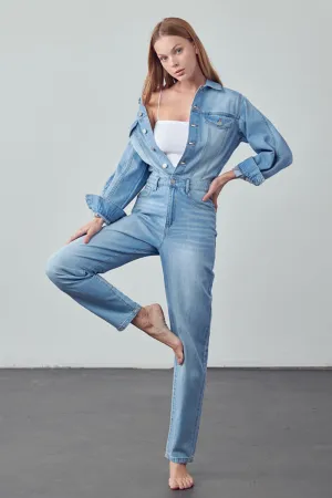 Soda Balloon Sleeve Denim Jumpsuit