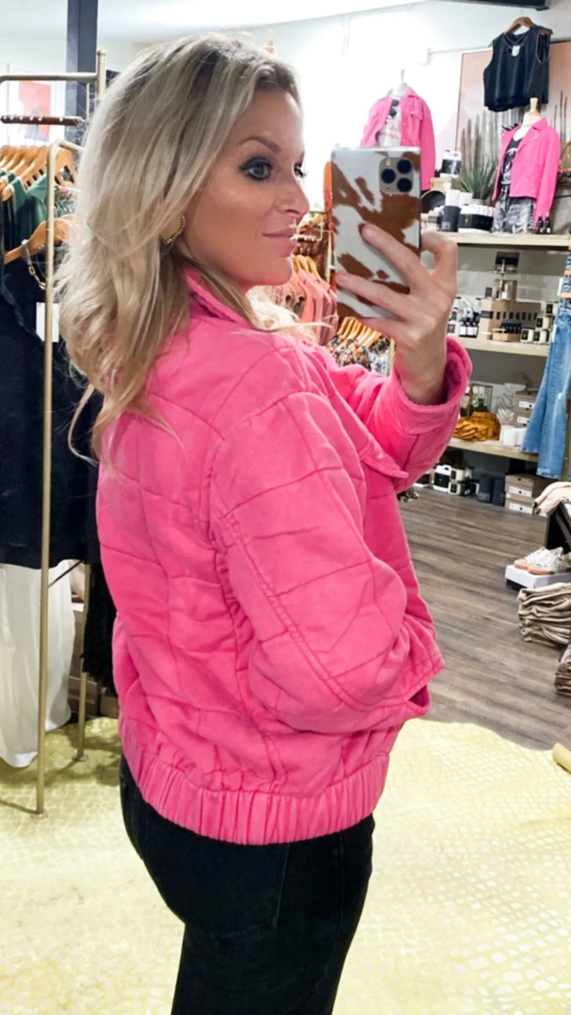 The Hampton Quilted Jacket in Hot Pink