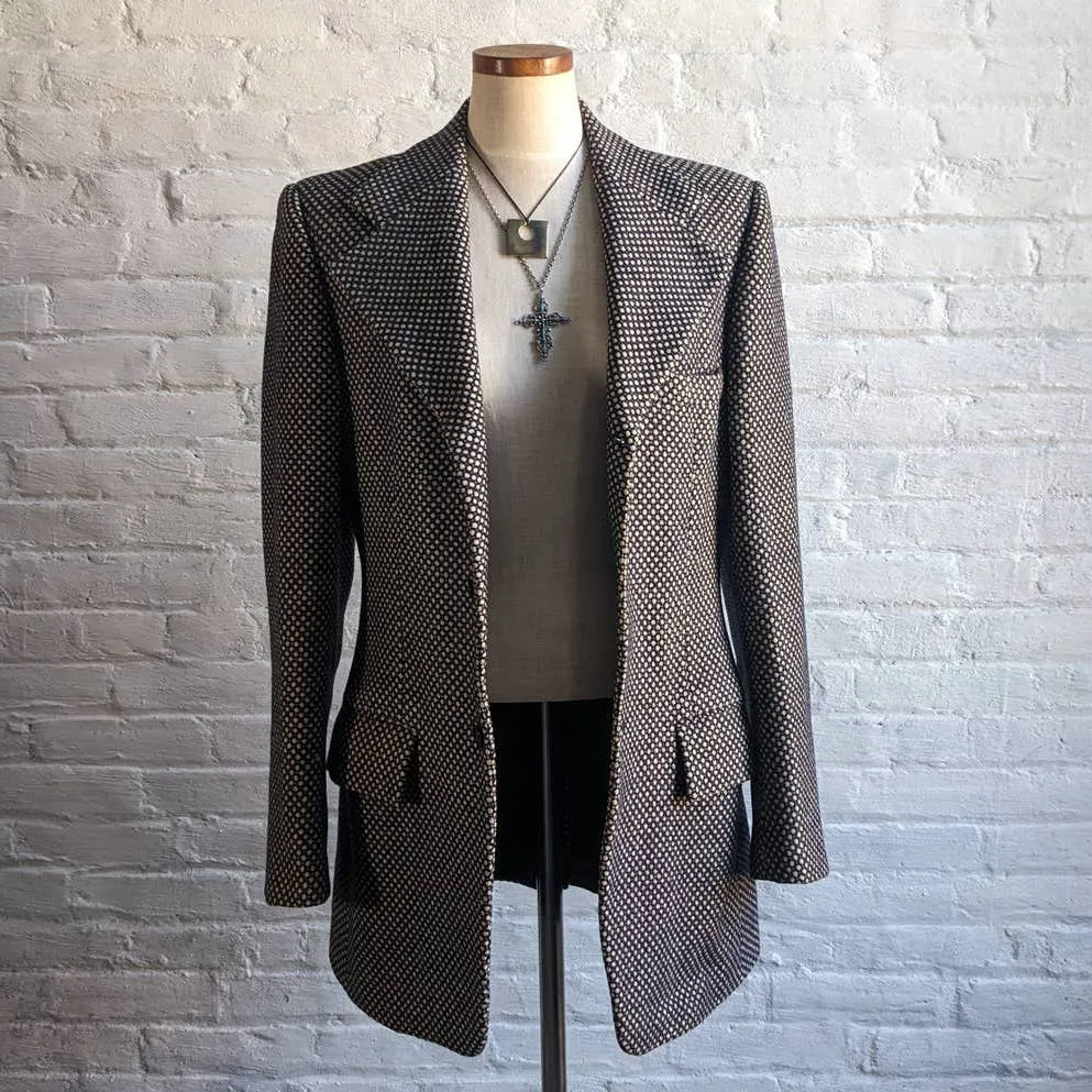 Vintage Wool Polkadot Tapestry Blazer Grunge Academia Grandpa Trench Coat Jacket