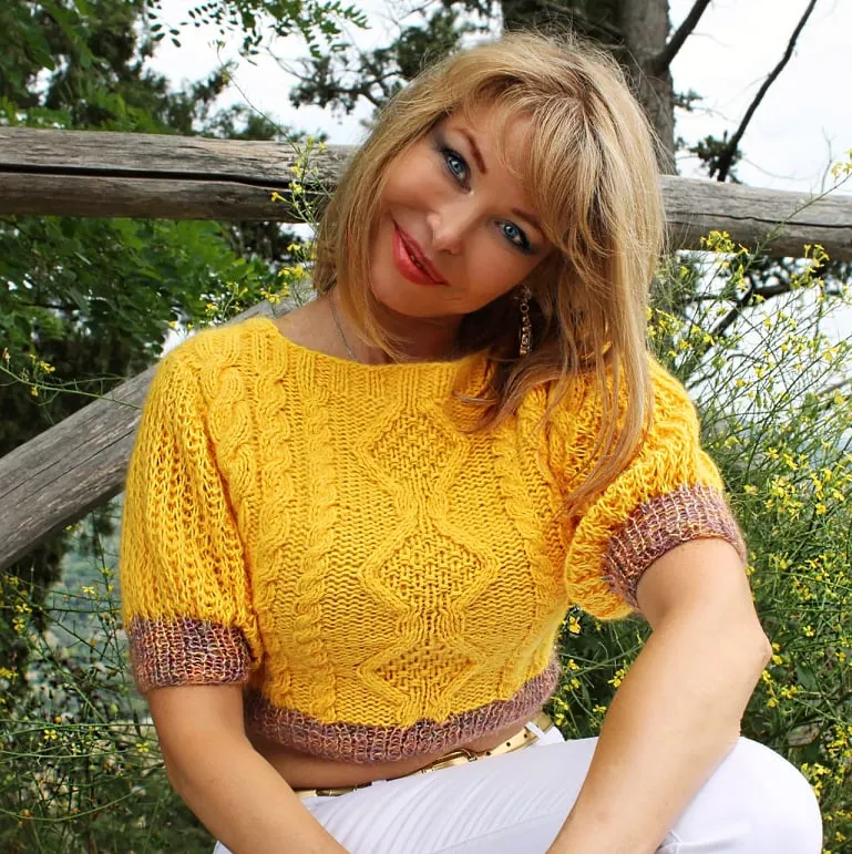 Yellow Angora wool Knit Designer Top with Open back