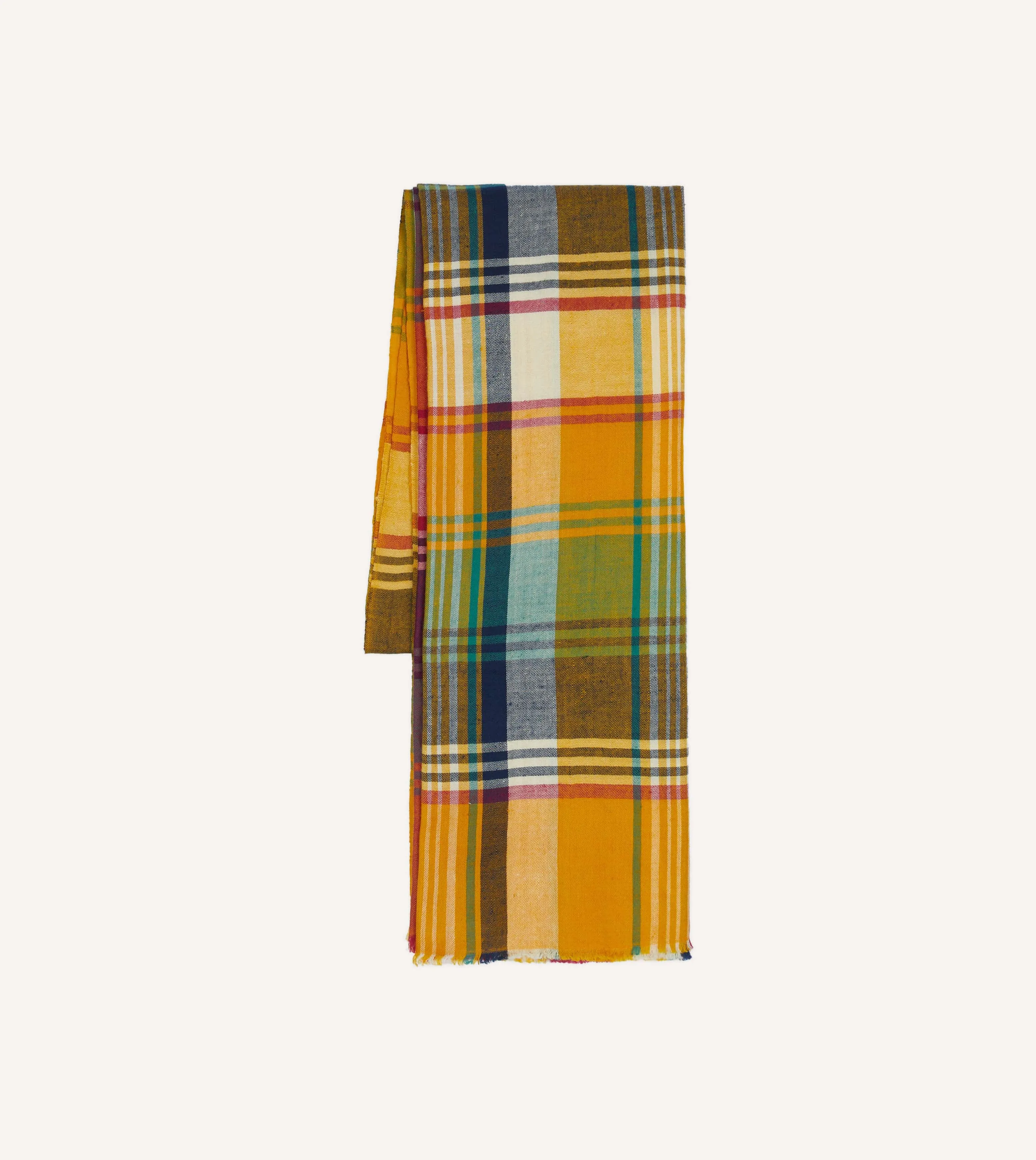 Yellow Madras Check Cashmere Scarf